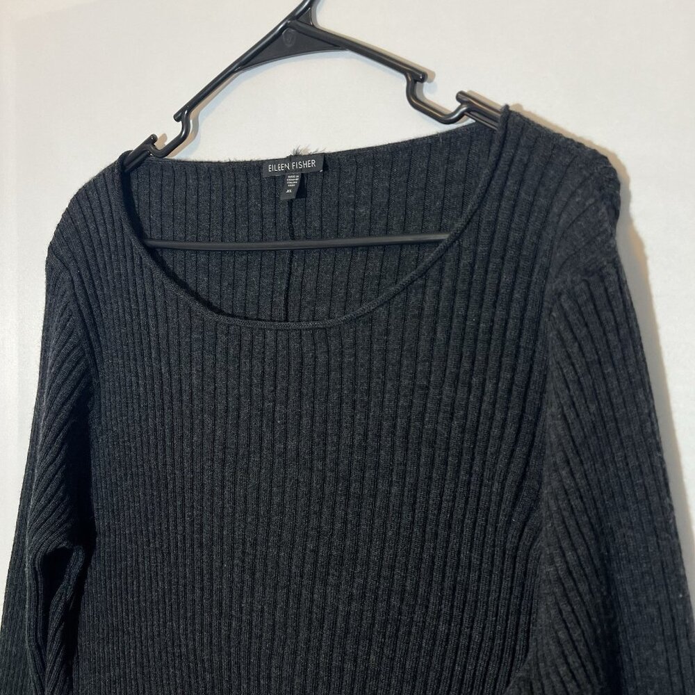 Eileen Fisher Women’s Sweater 100% Merino Wool XL Black Ribbed Long Sleeve - Picture 7 of 8